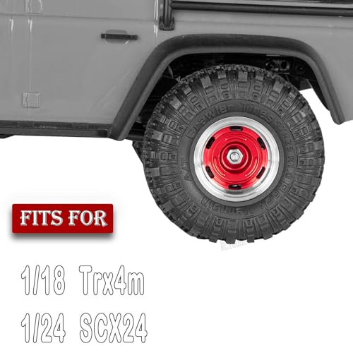 RC 1.0 Beadlock Wheel Tires Set Aluminium Alloy Wheel Tires&Wheels Rims for 1/24 1/18 SCX24 Trx4m RC Crawler Car,RC Wheels and Tires,4PCS（Red - color: Red - (Rc Wheels Tires)