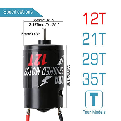 INJORA 550 3-Slot Waterproof Brushed Motor for 1/10 RC Car (12T) - size: 12T