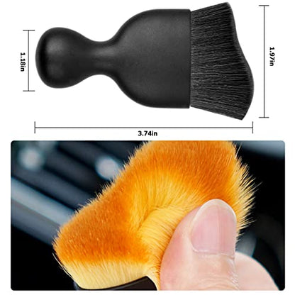 Blilo 2PCS Car Interior Detailing Brush with Dust Cover, Auto Soft Hair Cleaning Brushes, Scratch Free Curved Dirt Collectors, for Vehicle Dashboard Air Conditioner Vents Leather Computer (Balck/2PCS) | soft synthetic bristles, grooved handle, wet or dry
