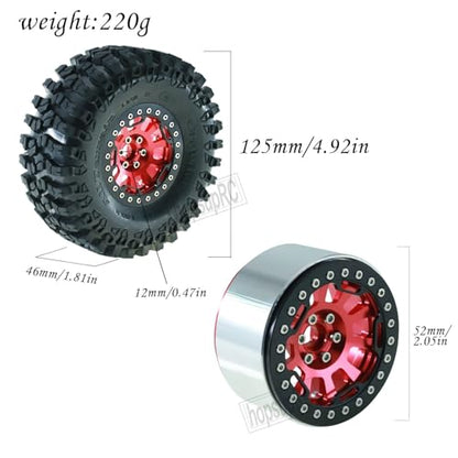 RC 2.2in Tires Tyres & Aluminium 2.2in Beadlock Wheel Rim for 1/10 SCX10 Capra AMG 6x6 TRX4 Gen8 Everest Gen 7 Pro RC Crawler (4PCS Red) - color: Red/2.2wheels-scx10