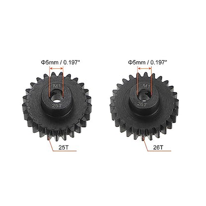 HARFINGTON Mod 1 M1 Pinion Motor Gear Set 2pcs 25T 26T Fit 5mm RC Motor Shaft M1 Pitch Gears for RC Car, with Hex Key - style: 25T 26T