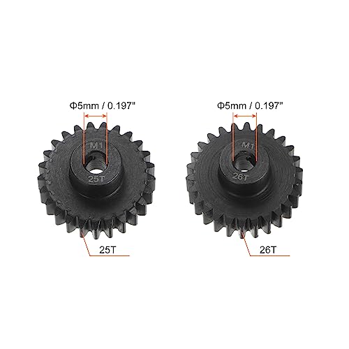 HARFINGTON Mod 1 M1 Pinion Motor Gear Set 2pcs 25T 26T Fit 5mm RC Motor Shaft M1 Pitch Gears for RC Car, with Hex Key - style: 25T 26T