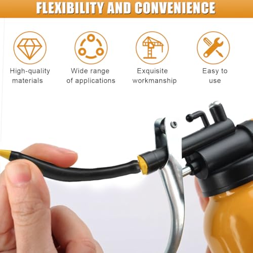Metal Oil Can, Lubrication Oil Gun with Straight & Flexible Spout, 250ml Multipurpose Hand Pistol Pump Oiler, Universal for Lubrication Need of Cars, Bikes, Machines (Rubber) - size: Rubber