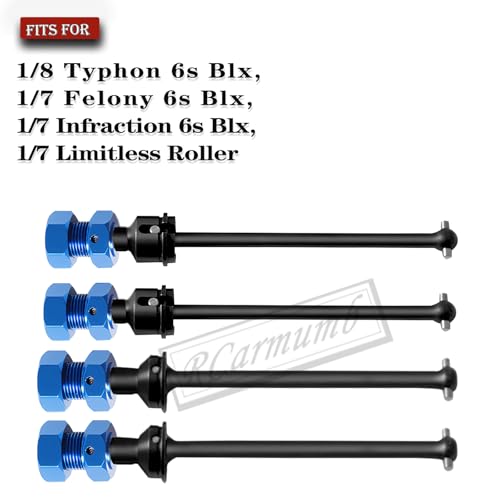 RC Drive Shaft CVD Axles Upgrades Part for 1/8 Typhon 6s, 1/7 Felony Limitless Roller Infraction 6s Blx，Steel Front Rear 4PCS Driveshafts w/17mm Wheel Hex Hub Hops Up,Navy Blue - color: Navy Blue- 4cvd-hubs