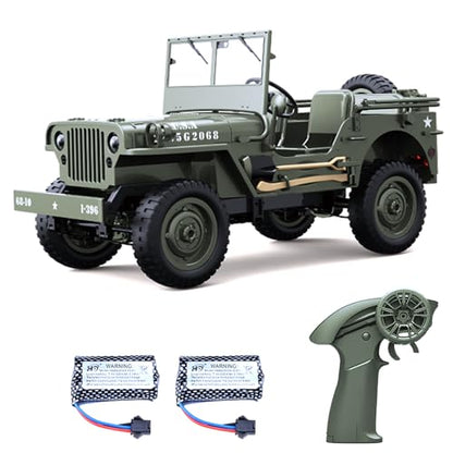 RC Military Truck RC Crawler, 1:10 Scale Remote Control Car, 2.4GHz 4WD Off Road RC Rock Crawler, All Terrain Army Climbing Vehicle with LED Lights and 2 Batteries for Adults