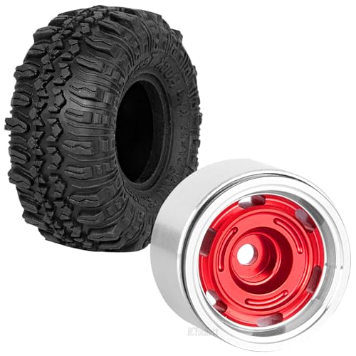 RC 1.0 Beadlock Wheel Tires Set Aluminium Alloy Wheel Tires&Wheels Rims for 1/24 1/18 SCX24 Trx4m RC Crawler Car,RC Wheels and Tires,4PCS（Red - color: Red - (Rc Wheels Tires)