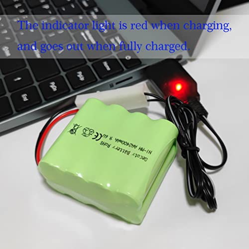 9.6V 2400mAh RC Battery, KET-2P Plug NiMH Rechargeable AA Battery Pack with Charge Cable for RC Car, RC Battle Tank, RC Boat