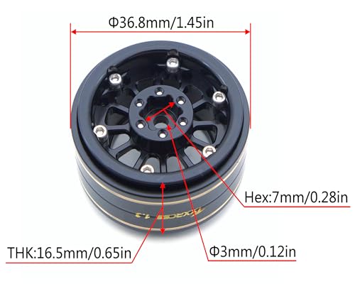 1.3 Beadlock Wheels & Brass Rim 46.5g Offset-3mm for 1/18 1/24 RC TF (Black) - color: Black