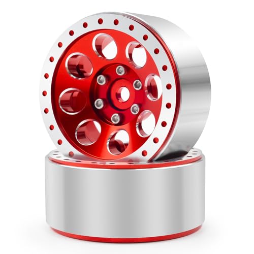 1.3 Beadlock Wheel Rims for SCX24 TRX4M Upgrade 1/24 1/18 RC Crawler Car (Red) - color: Red