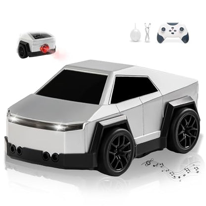 Remote Control Car Cyber-Inspired Rc Cars Toys with Drift Spray Lights Sound Automatic Follow 2.4GHz Rc Truck Toys for 3+ Boys Pet - color: Silver