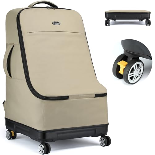 TUGUAN Car Seat Travel Bag for Airplane with Spinner Wheels, Infant Car Seat Bags for Air Travel with Hard Bottom, Padded Car Seat Backpack, Large Car Seat Storage Bag for Airport Check, Brown - color: Brown