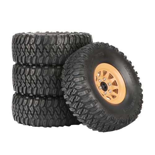 4PCS 1.55 Inch Aluminum Alloy Beadlock Wheel Rim Tyre and 95mm Rubber Tires Set for 1/10 RC Rock Crawler Car Upgrade Parts for Tamiya Axial AX90069 D90 TF2 CC01 LC70(10Holes-Yellow) - color: 10holes-yellow