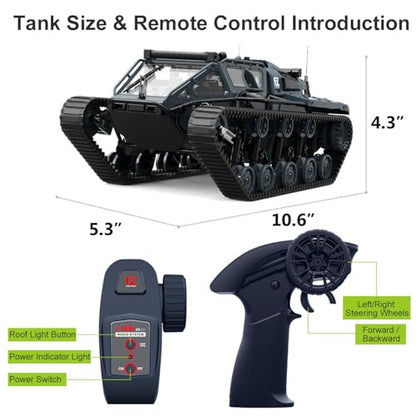 2.4G Fully Proportional Remote Control Tank - Rock Crawler RC Truck 4x4 Off Road Military Vehicle with 2 Batteries, All Terrain Drift Army Truck with Cool Lights, Great Gift for Kids Boys