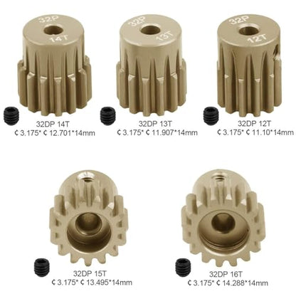 Aluminum Alloy 32P 0.8M Pitch Pinion Gear Set Fit for 1/10 RC Car Truck Motors - size: 12T-16T