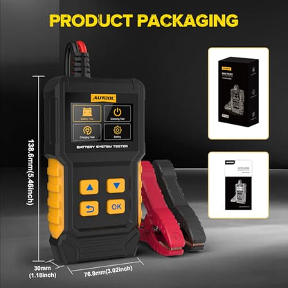 AUTOOL BT360 Battery System Tester, Car Battery Tester DC Charging Cranking Test 100-2000 CCA, 2.4" Color LCD Battery Monitor, Digital Auto Analyzer for Vehicle Truck Motorcycle
