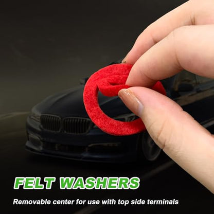 Battery Post Terminal Cleaner Tool Kit, 2 Cleaning Brushes and Battery Terminal Anti Corrosion Washers Protector Fiber, Universal Automotive Accessories for Car, Marine, Boat, RV