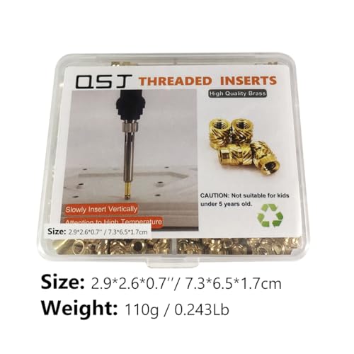 QSJ 300Pcs Threaded Inserts Set with Soldering Iron Tip Brass Heat Set Insert M2.5 M3 M4 Insert Nut for 3D Printed Plastic Materials - size: (300pcs) M2.5, M3, M4