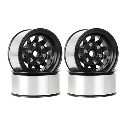 4PCS 1.55 Inch Aluminum Alloy Metal 10Holes Beadlock Wheel Rim Hubs Replacement Accessory for Tamiya AX90069 D90 TF2 CC01 CC02 1/10 RC Crawler Car Upgrade Parts(A-Black) - color: A-black