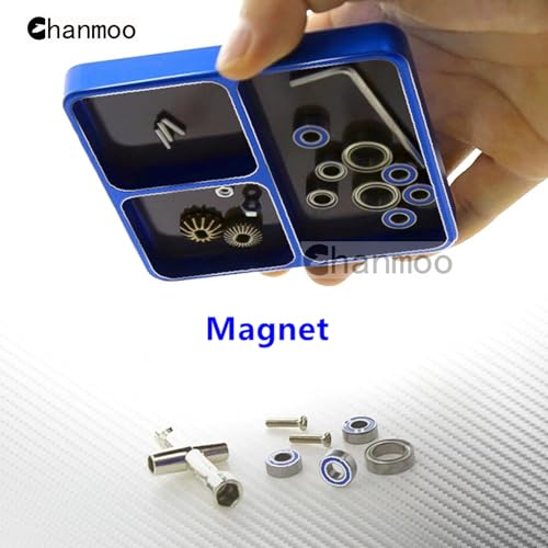 Aluminium RC Screw Tray Nuts Storage Tools with Magnetic Pad and 17mm Hex Wheels Wrench & Small Cross Hex Wrench Sleeve Repair Set Kit for 1/8 1/10 Car HSP HPI Axial Airplane Boat (Blue) - color: Blue