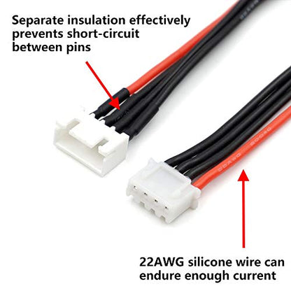 JST-XH 3S Balance Plug Extension Lead Wire 200mm 5 PCS for LiPo Battery Balance Charging 22AWG Silicone