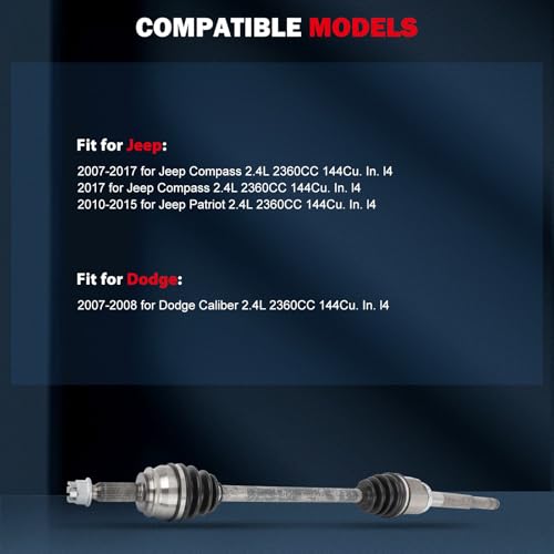 CCIYU 2 Pcs CV Axle Shaft Assembly for Jeep Patriot/Compass 2007-2017 | CV Axle for Dodge Caliber 2007-2008 – Front Left & Right, 4WD / AWD, Automatic CVT / Manual - Replace# 66-3514 66-3511 - size: 84-2465