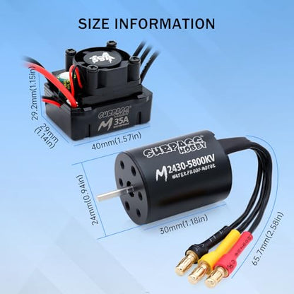 Surpass Hobby RC Brushless Motor ESC Combo Waterproof 2430 5800KV Brushless Motor and 35A ESC Combo Set for 1/16 1/18 Remote Control Cars Trucks Off-Road Vehicle - size: 5800kv, style: 2430 Motor+35A ESC