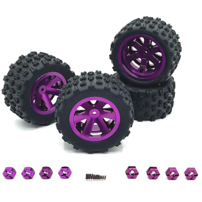 4Packs Metal Upgraded Clamp Wheel Hub Tires for Hyper Go H16BM H16GT H16DR H16PL H14BM RC Car Parts, 12mm Hex 84mm (3.3") Tires for Wltoys Hyper Go SCY 1/12 1/14 1/16 RC Car (Purple) - color: Purple