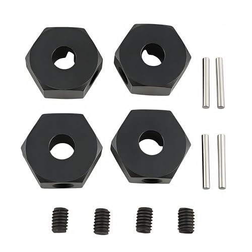 12mm Wheel Hex Set for Losi 1/18 Mini LMT 4X4 Brushed Monster Truck (Black) | Aluminum,Front,Rear,Wheel Hexes,Pins,RC Car,Upgrade Parts,LOS01026,LOS212050,CNC Machined,High Strength - color: Black