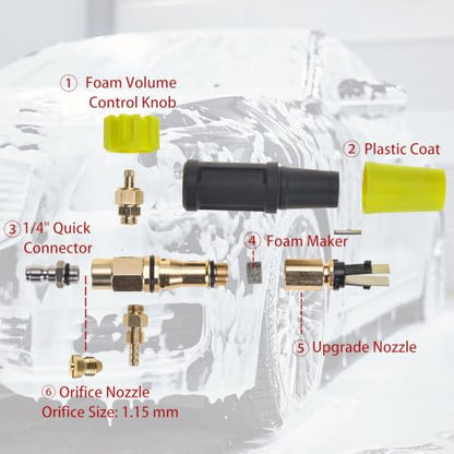 M MINGLE High Pressure Washer Gun Snow Foam Lance, 4000 PSI, 1 Liter | Foam Blaster with 1/4" Quick Connector, Car Wash Foam Cannon Kit with 5 Nozzle Tips & M22 Adapter, Generates Thick Foam - color: yellow