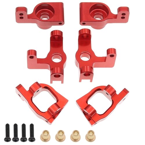 6PCS Metal Front Steering Cup&C seat&Rear Wheel hub Compatible with WLtoys Compatible with WLtoys 1/14 144010 144001 144002 1/12 124016 124017 124018 124019 RC Car Upgrade Parts (Red) - color: Red