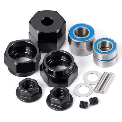 RC Car 1/10 Aluminum Alloy Wheel Hub Hex Adapter 12mm Combiner Wheel Extension Hex Drive Hub Adapter with Bearing Kit for Tamiya DT02 1/10 RC Car Upgrade Parts (Black) - color: Black