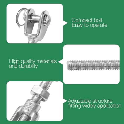 6PCS M5 Jaw Jaw Turnbuckle Stainless Steel Jaw and Jaw Turnbuckle, Jaw Jaw Closed Body Marine Turnbuckle, Durable for Wire Rope Cable (M5, Jaw & Jaw) - style: Jaw & Jaw-M-5