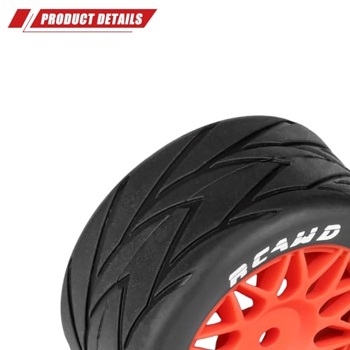 RCAWD for Losi 1/12 RC Racecar On-Road Car Pre-Glued Wheel Tire Sets, Balance Grip & Durability Nylon Rubber 8mm Hex Adapter 4mm Tires Upgrades Parts All Terrain Adaptation 4pcs Red - color: Red