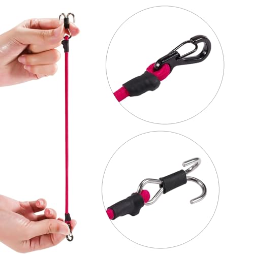 2pcs 280mm Elastic Strap Escape Rope Kinetic Winch Strap with Rescue Trailer Hook for 1/18 1/24 RC Crawler Car TRX4M High Trail SCX24 FCX24 (Red) - color: Red