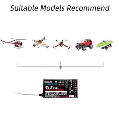 Radiolink R9DS 10 Channels 2.4GHz RC Receiver SBUS/PWM Long Range Control for Airplane/Car/Multirotors, Compatible with Transmitter AT9/AT9S/AT9S Pro/AT10II/AT10