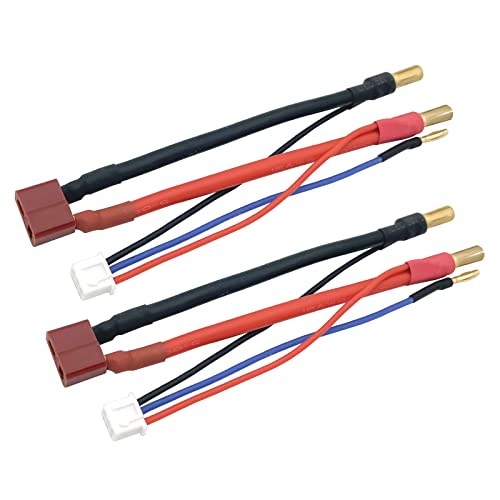 2pcs 5mm Bullet Banana to Female T-Plug LiPo Battery Lead Wire & JST-XH Balance for 2S 7.4V LiPo Batteries Red