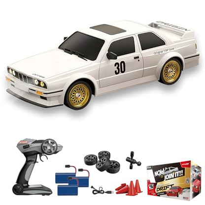 1:16 Scale RC Drift Car, 30KM/H 4WD 2.4GHz Remote Control Cars with LED Light, Racing and 4 Drifting Wheels, 3 Rechargeable Batteries, Perfect Toy Gift for Teen Adults White - color: White, size: 3 battery