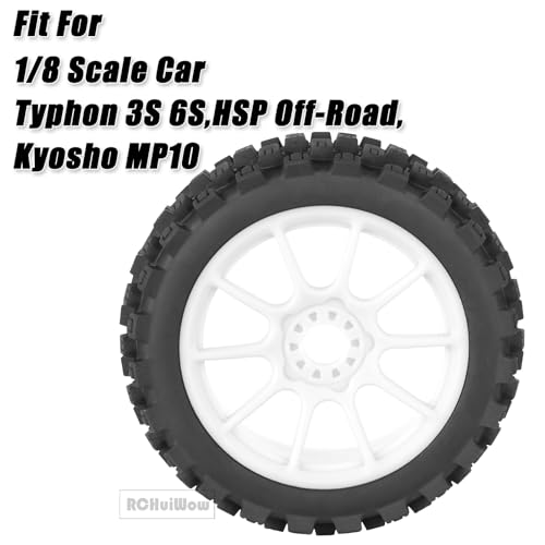RC Buggy Tires 17mm Hex Wheels and Tires for 1/8 Scale Car Typhon 3S 6S,HSP Off-Road,Kyosho MP10,1/8 Scale RC Buggy Wheels & Rubber Tires,White - color: White(4pcs)