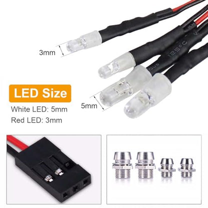 4 LED RC Car Light Kit, White Headlight Red Taillight for 1/12 1/10 1/8 RC Models Car Truck Lighting - color: 4 LED Red, White