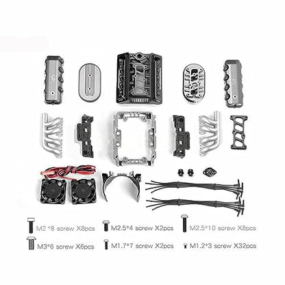 RC Car F76 V8 Simulate Engine Motor Cooling Fans Radiator for 1/10 TRX4 TRX6 G500 SCX10 D90 RC Brushless Motor Fan Heat Sink Kit