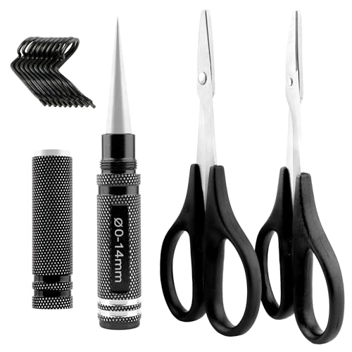 RC Body Reamer 0-14mm Hole Puncher with Sleeve & Curved & Straight Scissors & 8 Pieces Body Clips Set Cars Body Mounting for RC Vehicle Truck Plastic Body Shell Cover Hobby Repair Tools (Black) - color: Black