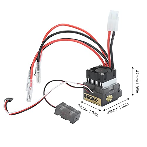 360A Waterproof Brushed ESC with Fan for 1/10 RC Crawler, Remote Return to Neutral Position, Off-Road Vehicles, 1.85x1.34x1.65in