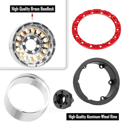 1.9 Brass Beadlock Wheel Rim for 1/10 SCX10 SCX10 II 90046 SCX10 III AXI03007 SCX10 Pro TRX4 TRX6 Gen7/8 D90 VS4-10 MST CFX RC Crawler Car,Brass Beadlock & Aluminum Deep Dish Rim,Silver - color: Silver - (4pcs Rim)