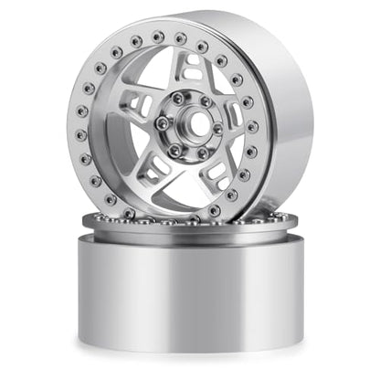 4Pcs Metal 2.2" Beadlock Wheel Rim Set 35mm, Silver | Upgrade Parts, For 1/10 Axial SCX10 90046 TRX4 D90, RC Crawler Car - color: Silver