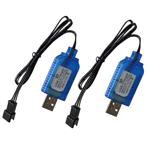 [2 Pack]BaiWeiDun 7.4V USB Charger Cable with SM-3PIN Plug Compatible RC Car RC Plane RC Tank RC Boat and Other Remote Control Toys for Universal 7.4V Battery USB Charger with Battery Protection - color: Blue, size: SM-3P_2