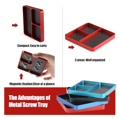 Metal RC Screws Tray with Magnetic Pad, Magnet Screws Holder Alloy Plate RC Fixing Tools Tray for RC Car Boat, Pins and Other Small Metal Parts (RED) - color: Red