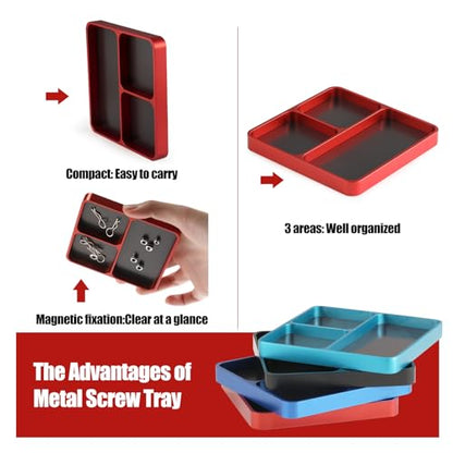 Metal RC Screws Tray with Magnetic Pad, Magnet Screws Holder Alloy Plate RC Fixing Tools Tray for RC Car Boat, Pins and Other Small Metal Parts (RED) - color: Red