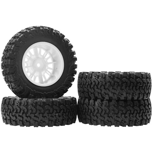 4Pcs HIRCQOO 1.9" RC Crawler Tires OD 90mm Rubber Tire and Plastic Wheel Rims 12mm Hex Compatible with 1/10 Axial SCX10 D90 Tamiya CC01 TF2 TRX4 RC Crawler (White) - color: White