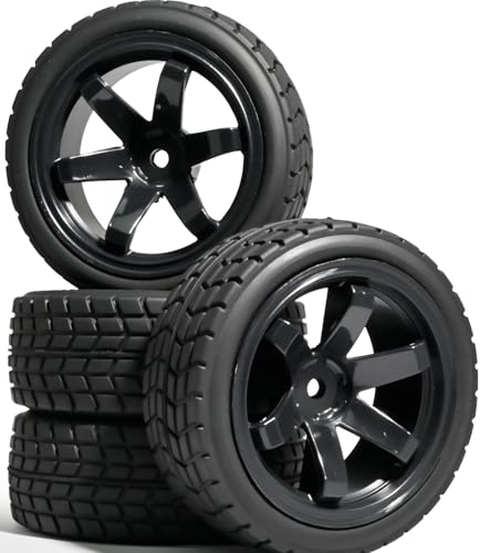 OD 2.65" On Road Rubber Tires Plastic Wheel Rims 12mm Hex for 1/10 RC Car | Compatible with MJX HSP Tamiya HPI Kyosho Traxxas Sakura Redcat WLtoys 1/10 RC On-Road Racing Touring Car (4pcs, Black) - style: C-Black