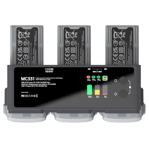 200W DJI Air 3/3S Battery Charging Hub 3-Channel Parallel Fast Charging Dual USB-C Input for DJI Air 3/3S Drone/RC, App Control/Storage/Discharge/LED Display